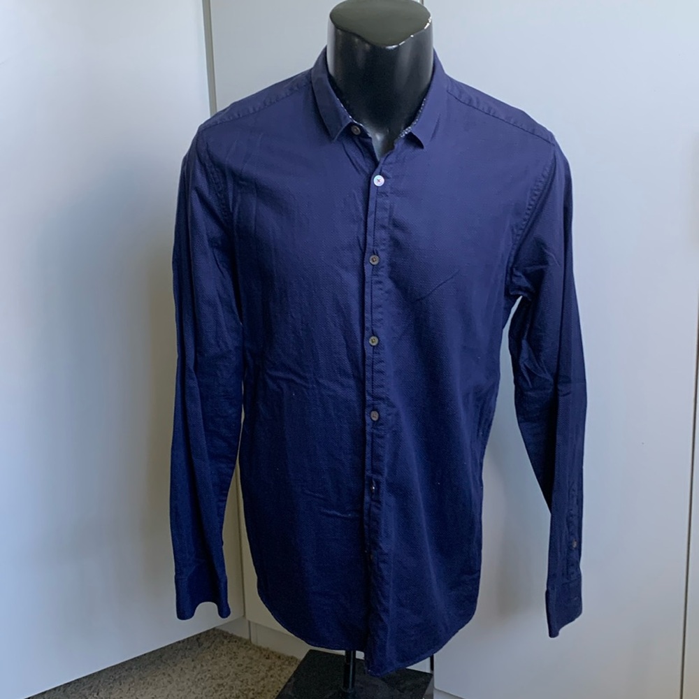 Ted Baker London size 4 blue micro polka dot long sleeve shirt